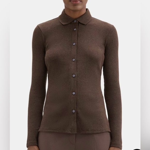 Theory slim fit polo neck button up shirt sz petite - Picture 3 of 13